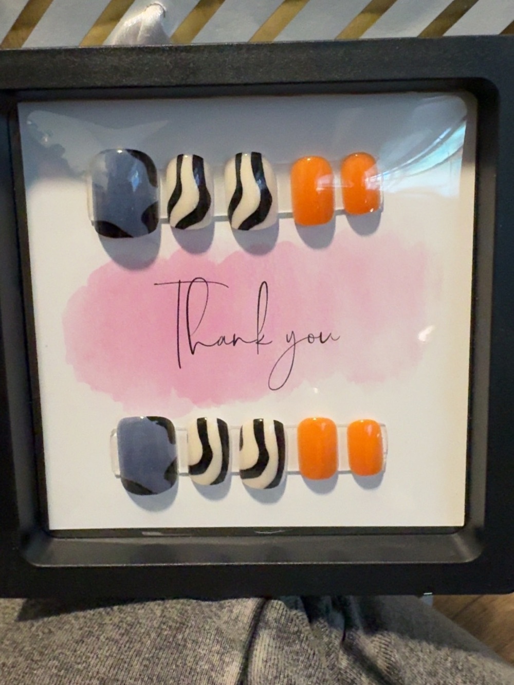 Press on Nails with Blue, Orange, Black & White Accents